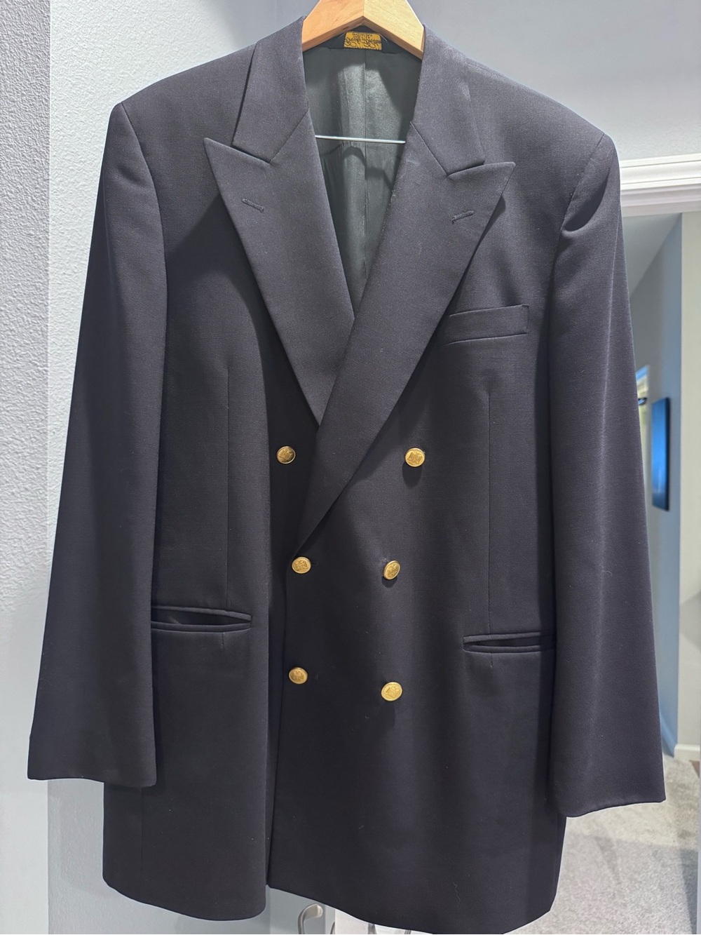 Vintage Brooks Brothers 43L Navy 100% Wool Double Breasted Blazer